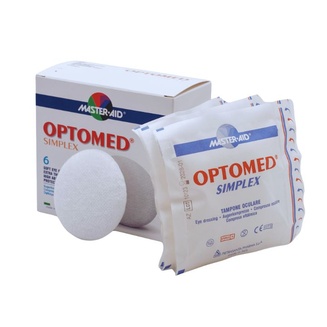 Product photo Optomed Simplex packaging shrink-wrapped compress and single compress